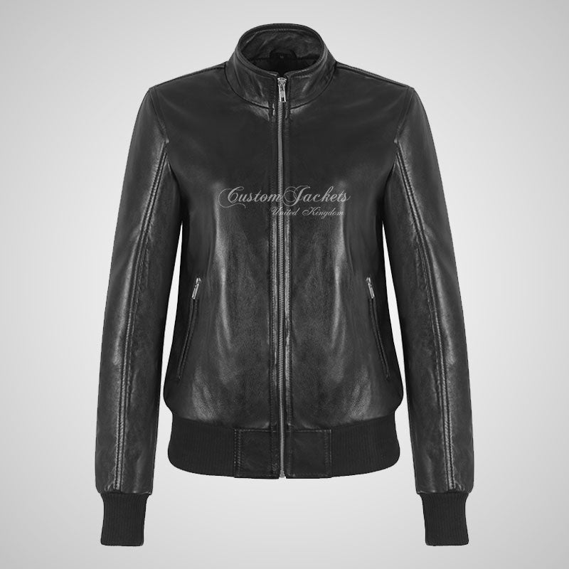 MALICE Ladies Black Bomber Leather Jacket