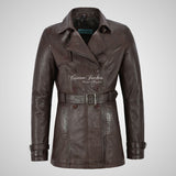 PARIS Ladies Leather Trench Coat Double Breasted Belted