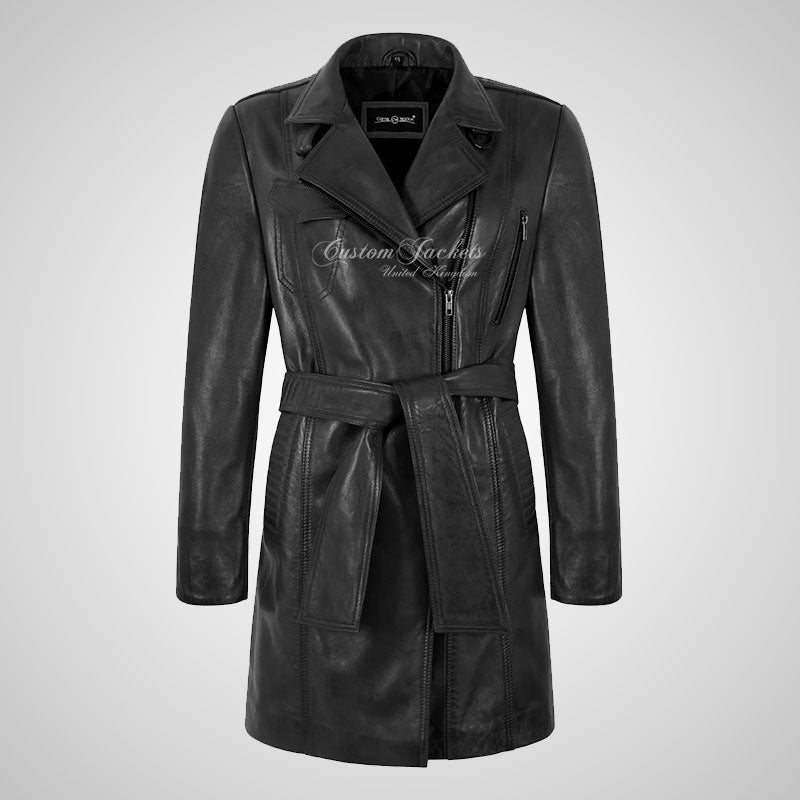 KEEVA Ladies Leather Trench Coat with Belt