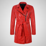 KEEVA Ladies Leather Trench Coat with Belt