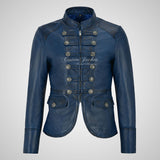 MILITARY Style Ladies Short Studded Leather Jacket Lambskin Leather