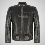 DISTRESSED ROADSTER Biker Leather Jacket For Mens Soft Leather