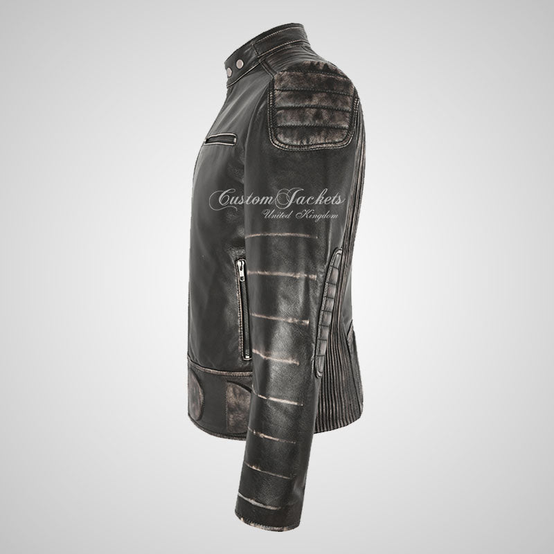 DISTRESSED ROADSTER Biker Leather Jacket For Mens Soft Leather