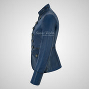 MILITARY Style Ladies Short Studded Leather Jacket Lambskin Leather