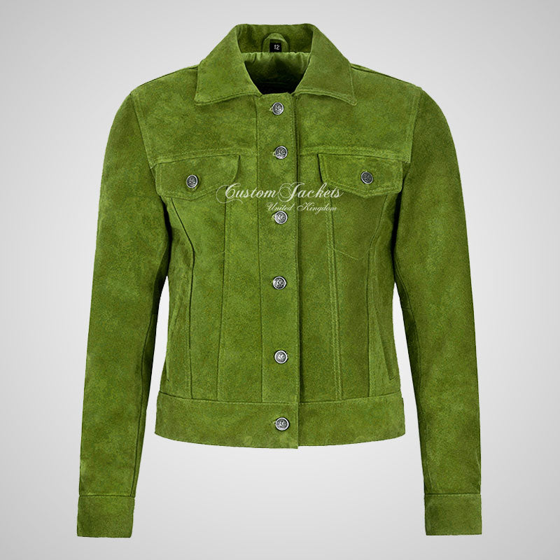 CHLOE Women's TRUCKER Style Soft Suede Denim Jacket