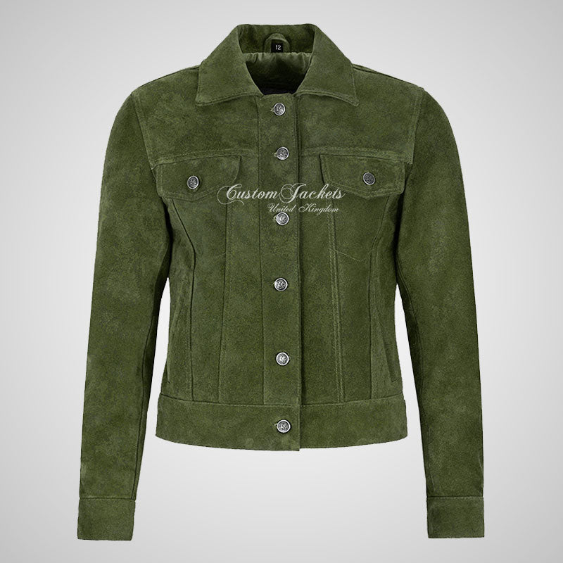 CHLOE Women's TRUCKER Style Soft Suede Denim Jacket