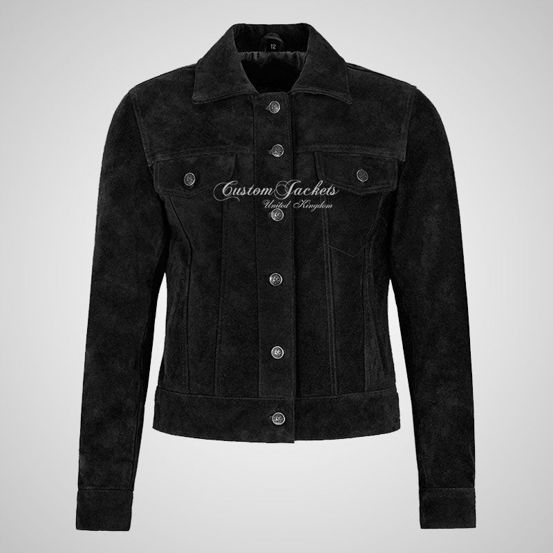 CHLOE Women's TRUCKER Style Soft Suede Denim Jacket