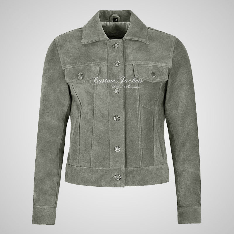 CHLOE Women's TRUCKER Style Soft Suede Denim Jacket