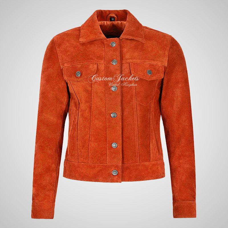 CHLOE Women's TRUCKER Style Soft Suede Denim Jacket