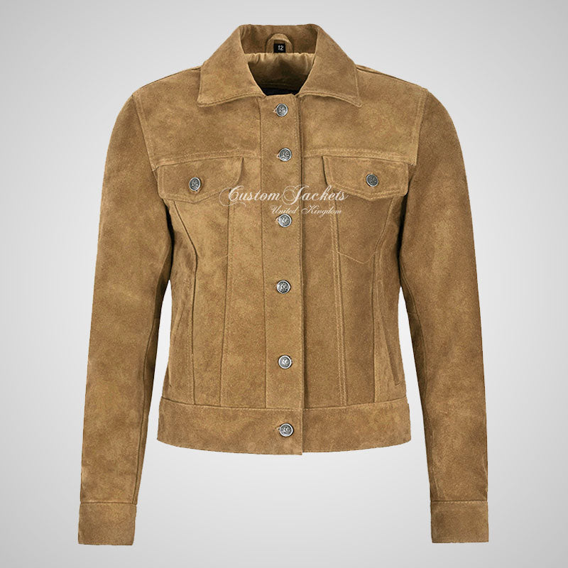 CHLOE Women's TRUCKER Style Soft Suede Denim Jacket