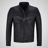 INFERNO Mens Black Biker Style Fashion Leather Jacket