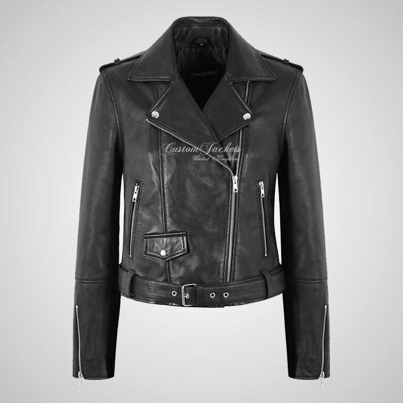 CHANDRA Ladies Biker Style Leather Jacket Black