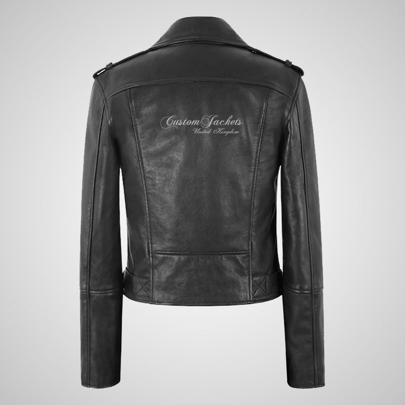 CHANDRA Ladies Biker Style Leather Jacket Black