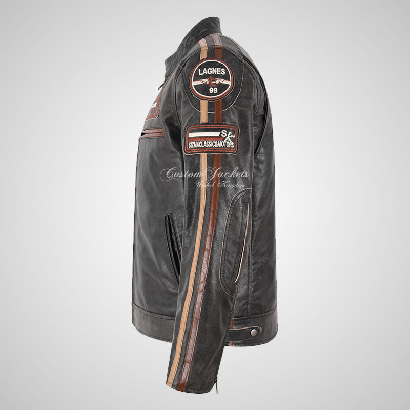 SIZMA Vintage Biker Leather Jacket for Mens Black Buffalo Leather