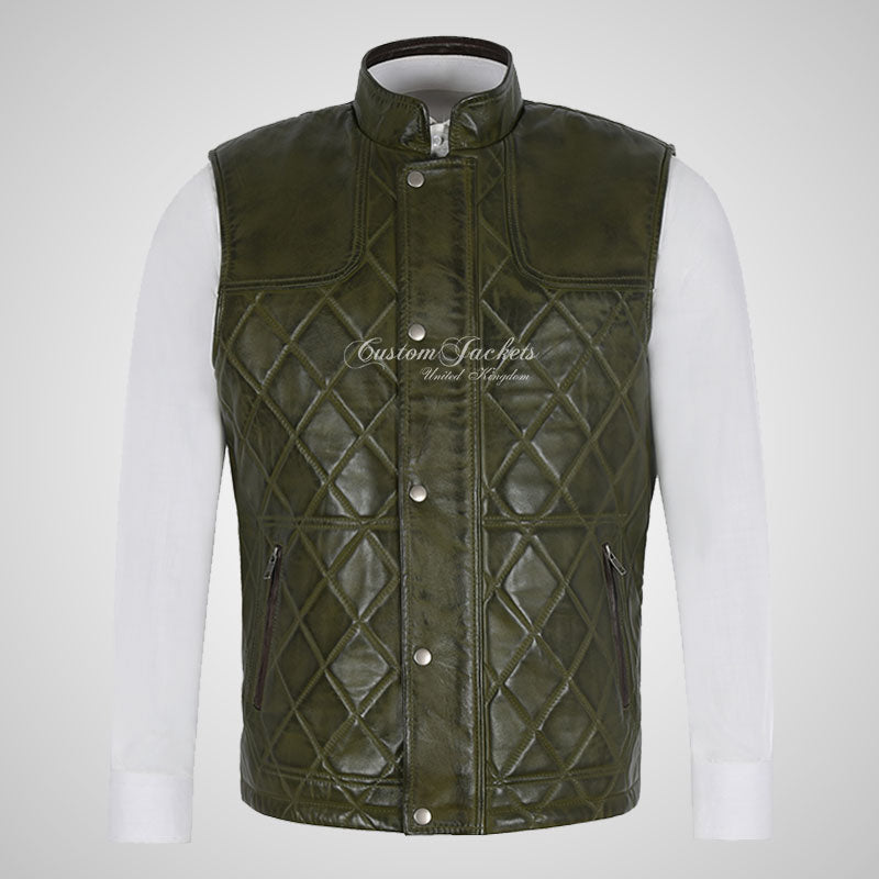 VOYAGER Men’s Leather Vest Quilted Soft Leather Gilet