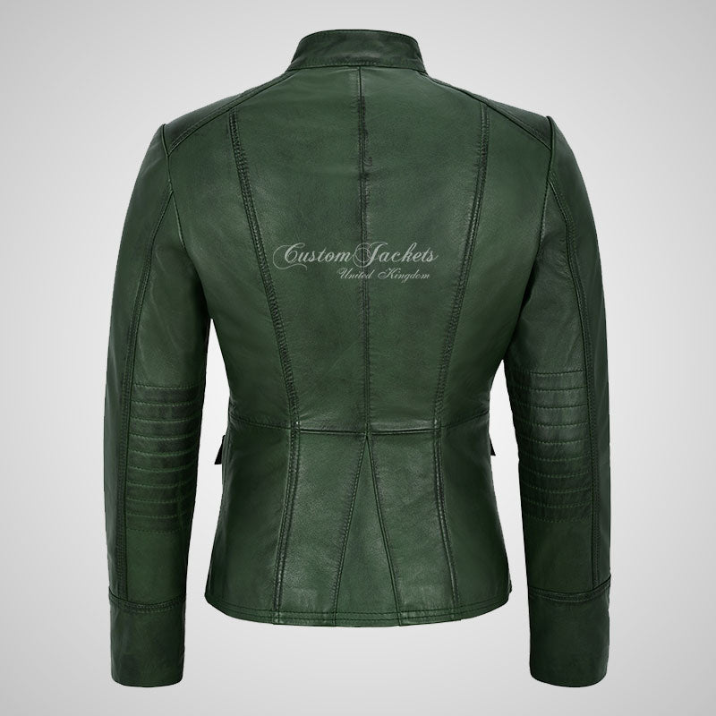 MILITARY Style Ladies Short Studded Leather Jacket Lambskin Leather