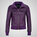 CORAL Ladies Fitted Bomber Leather Jacket Soft Lambskin Blouson