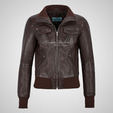 CORAL Ladies Fitted Bomber Leather Jacket Soft Lambskin Blouson