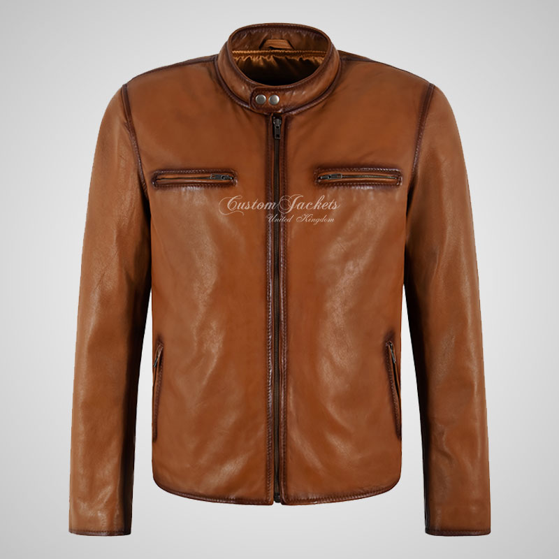 JAX Mens Leather Biker Jacket Waxed Vintage Leather