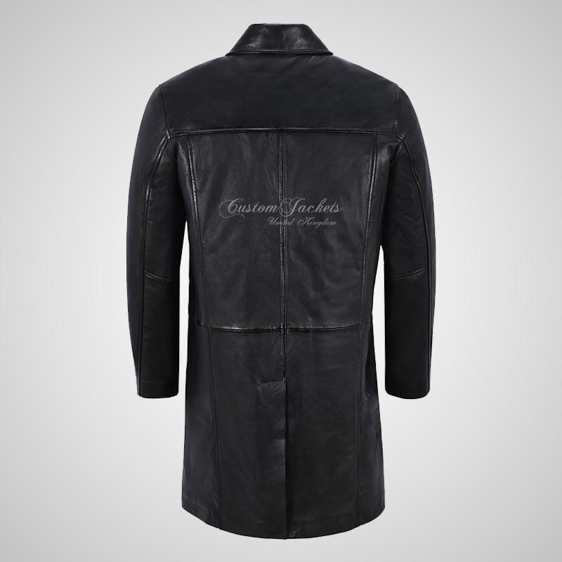 DASHIELL Mens Leather 3/4 Length Coat Long Leather Coat