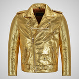 MARLON BRANDO Mens Biker Leather Jacket Golden and Silver Colors