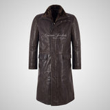DARYL DIXON Men's Long Leather Coat Brown