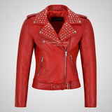 REBEL CHIC Studded Leather Biker Jacket for Women