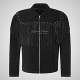 JUAN Mens Suede Fringe Jacket Black Blouson Biker Jacket