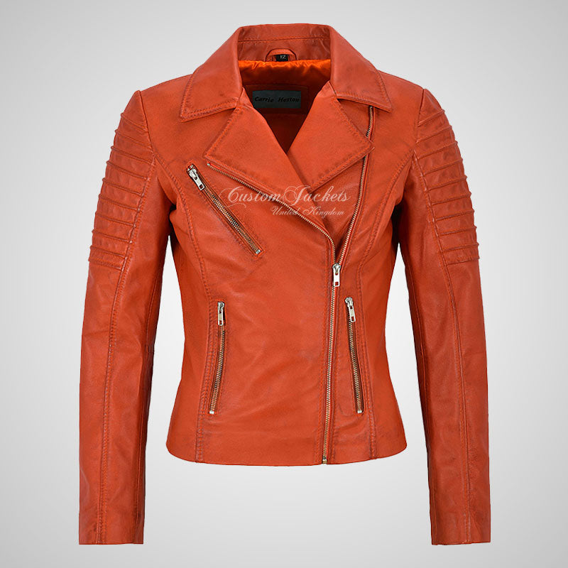 ROSETTA Ladies Biker Leather Jacket Soft Lambskin Napa Leather