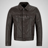 WEST Trucker Leather Jacket Denim Biker Leather Jacket Brown