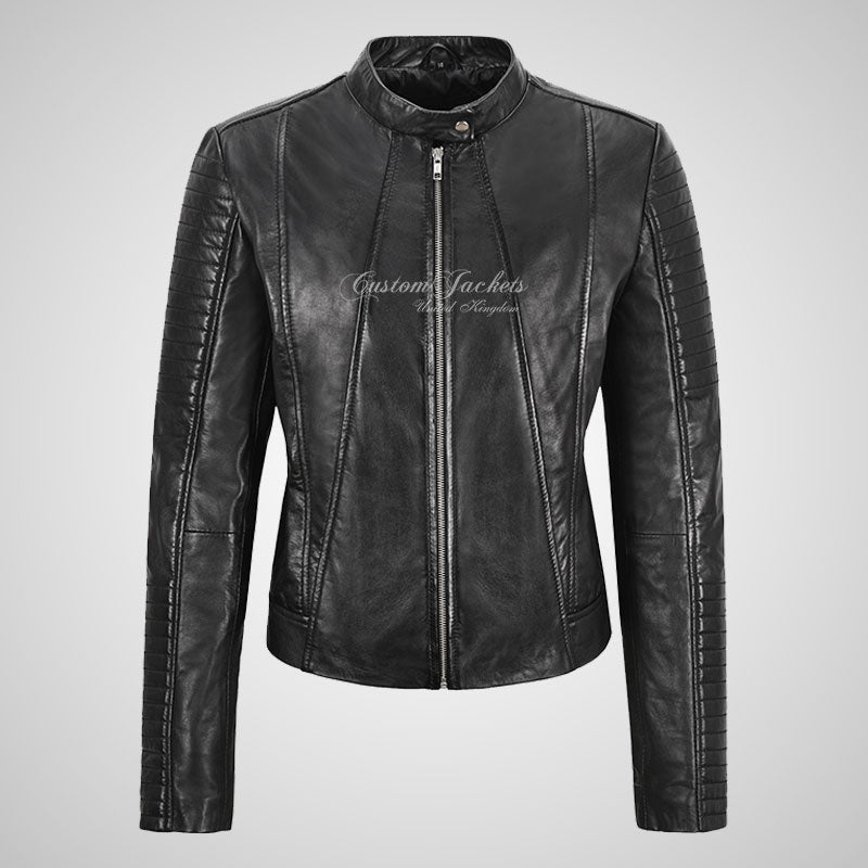MERIA Ladies Biker Style Leather Jacket Soft Real Leather