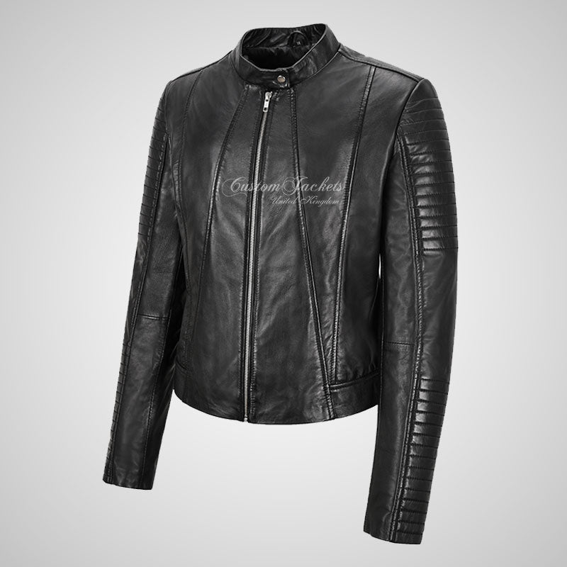 MERIA Ladies Biker Style Leather Jacket Soft Real Leather