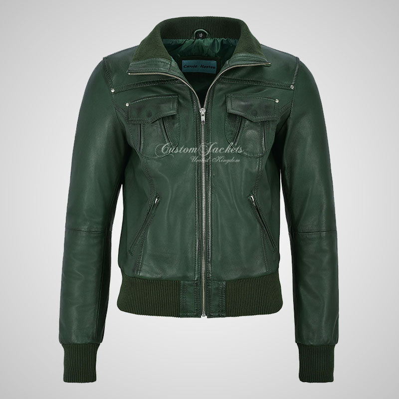 CORAL Ladies Fitted Bomber Leather Jacket Soft Lambskin Blouson