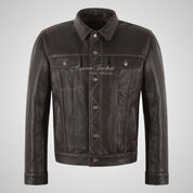 WEST Trucker Leather Jacket Denim Brown Biker Leather Jacket