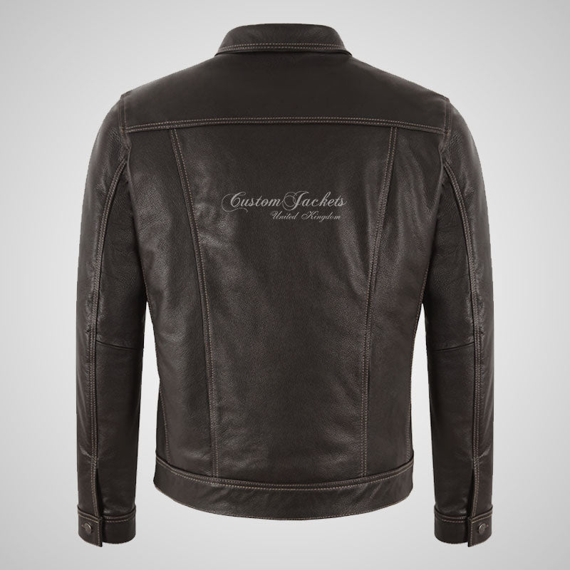 WEST Trucker Leather Jacket Denim Brown Biker Leather Jacket