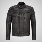 LENNOX Mens Vintage Leather Biker Jacket Soft Waxed Leather Jacket