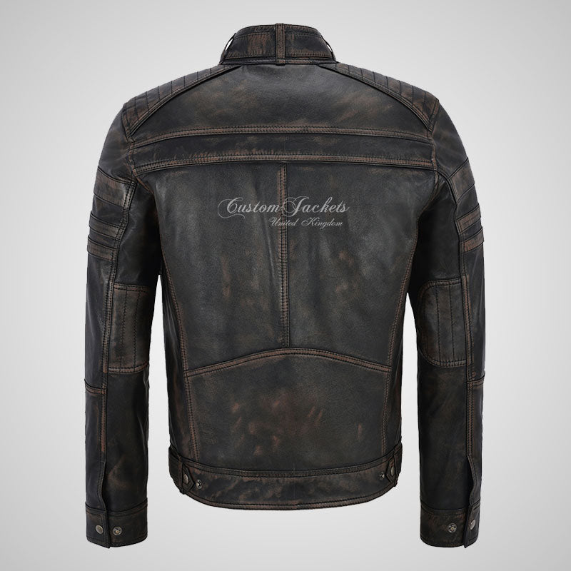 thumbnail image 2 of Men's Vintage Distressed PU Leather Jacket - Racer Biker Style Casual Spencer For Fall & Winter 2 of 13