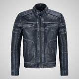 LENNOX Mens Vintage Leather Biker Jacket Soft Waxed Leather Jacket