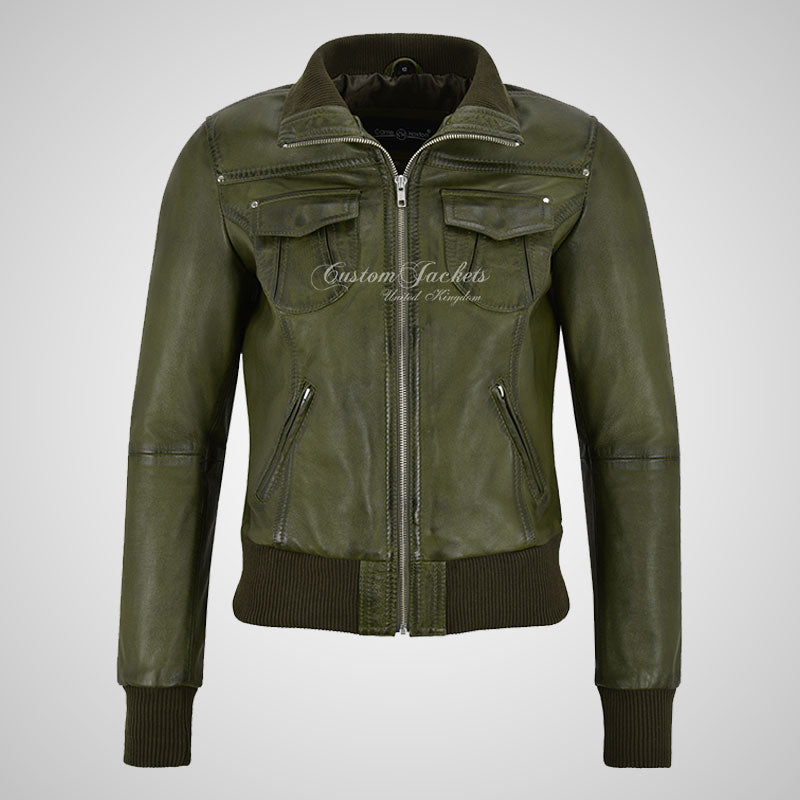 CORAL Ladies Fitted Bomber Leather Jacket Soft Lambskin Blouson