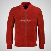 Jack Red Suede Bomber Jacket Classic Varsity Leather Jacket