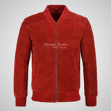 Jack Red Suede Bomber Jacket Classic Varsity Leather Jacket