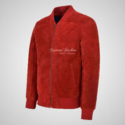 Jack Red Suede Bomber Jacket Classic Varsity Leather Jacket