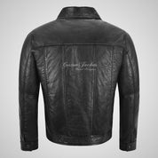 ELEVIS Mens Shirt Collar Leather Jacket Soft Leather Shacket