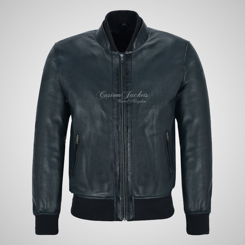 CLARINGTON Perforated Leather Bomber Jacket Soft Leather