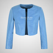 DEVERE Collarless Cropped Leather Jacket for Women