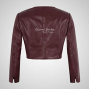 DEVERE Collarless Cropped Leather Jacket for Women