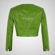 DEVERE Collarless Cropped Leather Jacket for Women