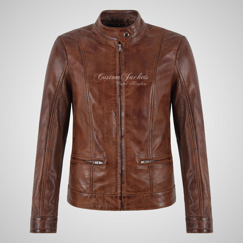 EMOTION Ladies Biker Leather Jacket Soft Real Leather