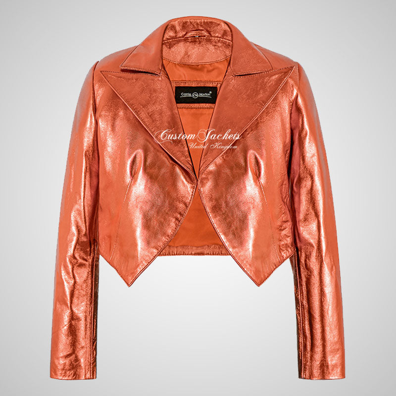 LUISA Ladies Leather Bolero Jacket Shinny Foiled Leather Jackets