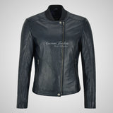 CAMILLE Perforated Leather Jacket For Women Navy